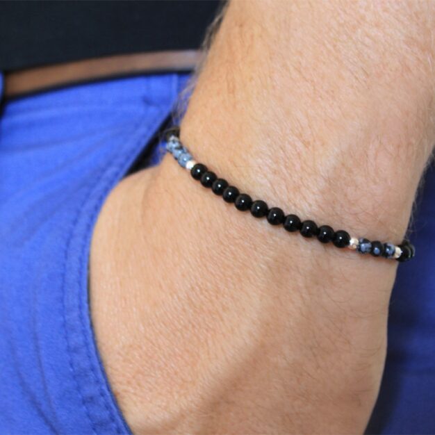 Noir for men - Snowflake Obsidian & Onyx Beaded Bracelet