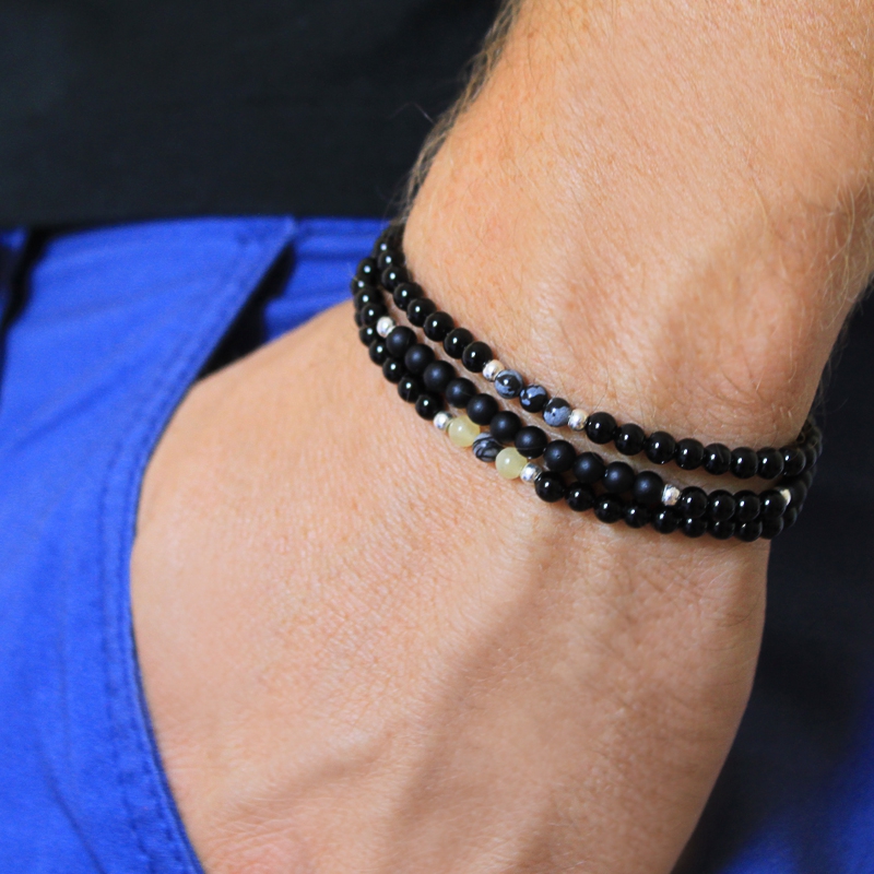 Noir for Men Semi-Precious Gemstone Stretch Bracelet - Megberry Jewellery