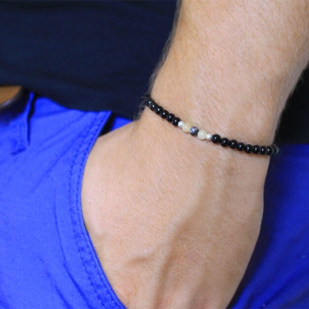 Noir for men Semi-Precious Gemstone Stretch Bracelet