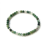 Green Moss Agate and Sterling SIlver Stretchable Beaded Bracelet
