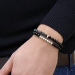 Noir for men - Back Onyx and Sterling Silver Stretch Bracelet