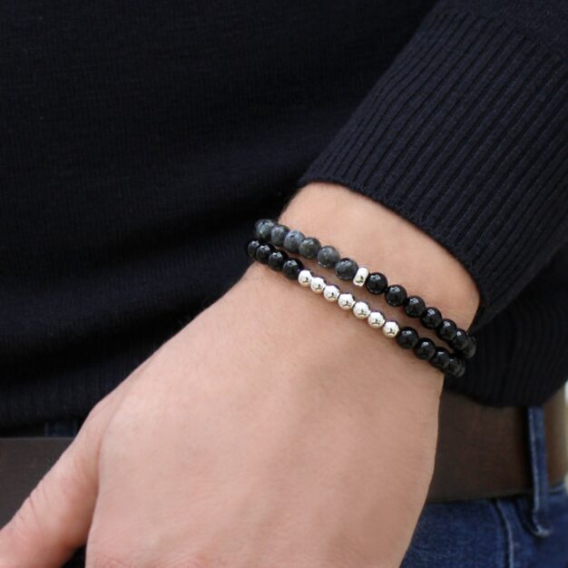 Noir for men - Back Onyx and Sterling Silver Stretch Bracelet