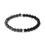 Black Moon for men Back Onyx, Norwegian Black Moonstone and Sterling Silver Stretch Bracelet