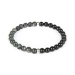 Black Moon for men Back Onyx, Norwegian Black Moonstone and Sterling Silver Stretch Bracelet