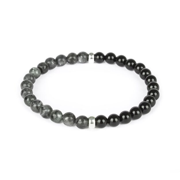 Black Moon for men Back Onyx, Norwegian Black Moonstone and Sterling Silver Stretch Bracelet