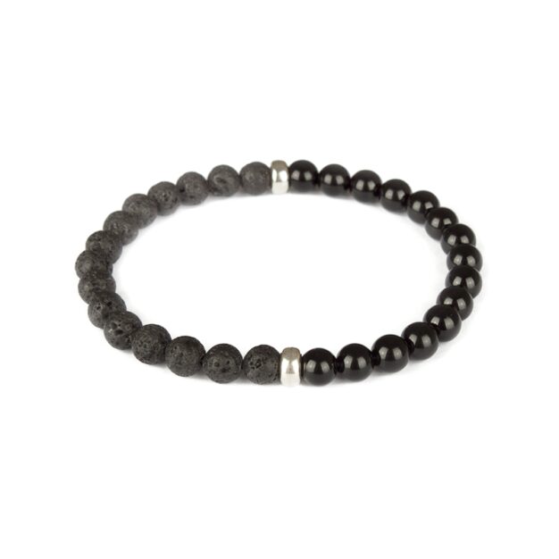 Black Lava for men - Back Onyx, Lava Stone & Sterling Silver Beaded Bracelet
