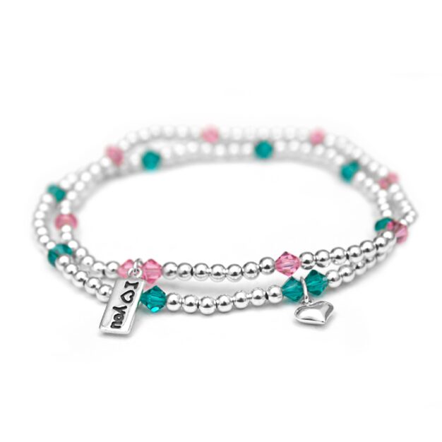 'I Love You' - Light Pink Swarovski crystals & 925 Sterling Silver beaded bracelet