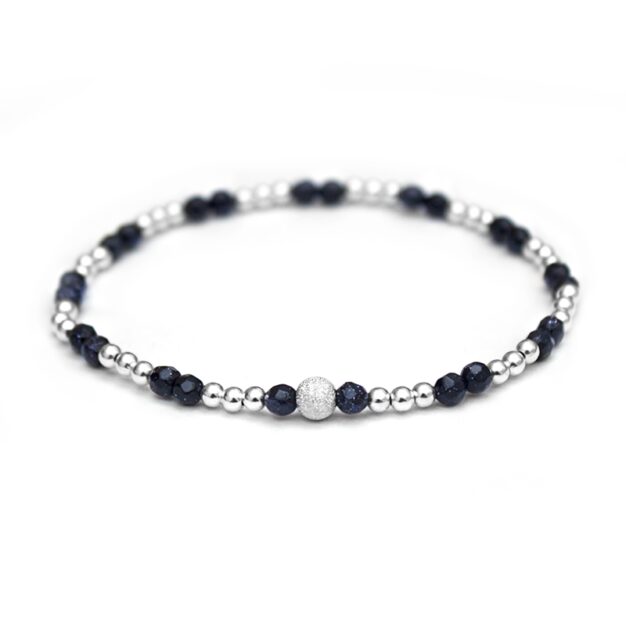 Blue Gold Stone & 925 Sterling Silver beaded bracelet