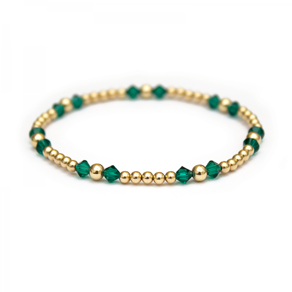 Emerald Swarovski crystals & 14 ct gold beaded bracelet