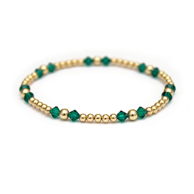 Emerald Swarovski crystals & 14 ct gold beaded bracelet