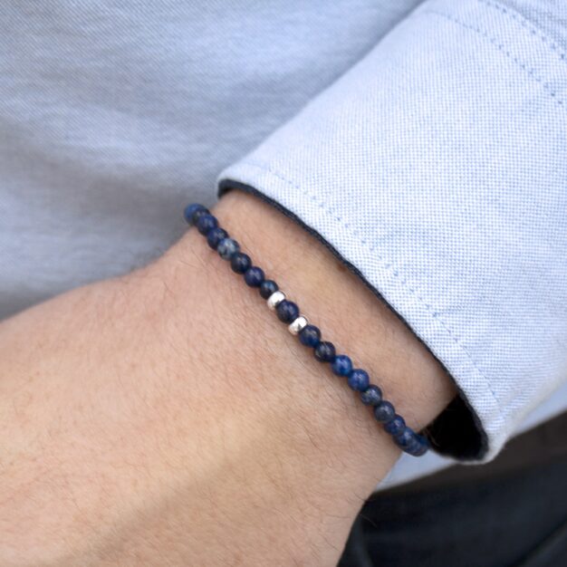 Adventure for men Lapis Lazuli and 925 Sterling Silver Stretch Bracelet