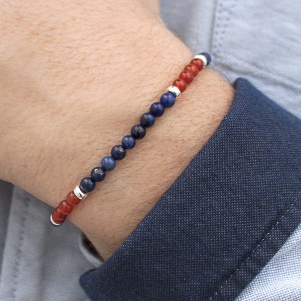 Adventure for men Lapis Lazuli, Carnelian and 925 Sterling Silver Stretch Bracelet