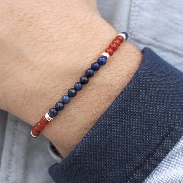 Adventure for men Lapis Lazuli, Carnelian and 925 Sterling Silver Stretch Bracelet