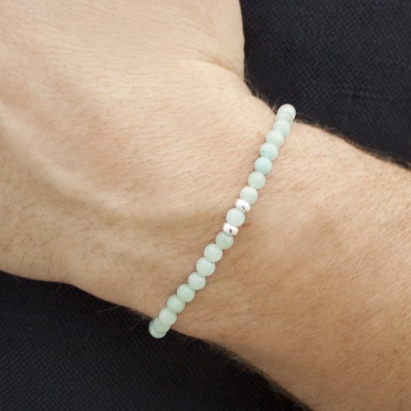 Adventure for men Chinese Amazonite and 925 Sterling Silver Stretch Bracelet