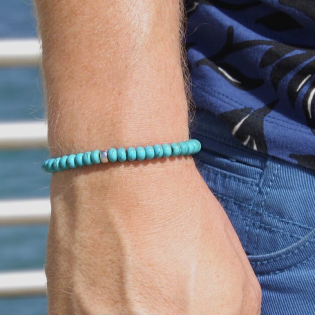 L.A. for men Turquoise Beads and 925 Sterling Silver Stretch Bracelet