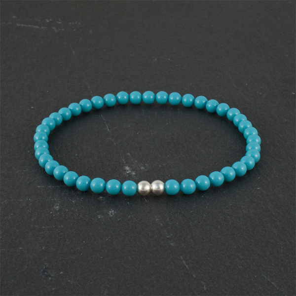 Ocean for men Light Blue Beads and 925 Sterling Silver Stretch Bracelet