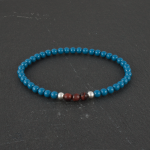 Ocean for men Red Tiger Eye Blue Beads and 925 Sterling Silver Stretch Bracelet