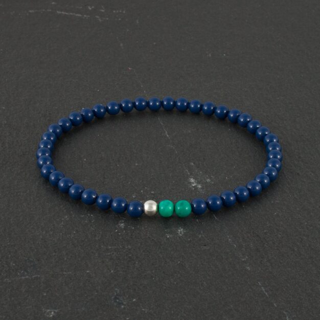 Ocean for men Turquoise & Dark Blue Beads and 925 Sterling Silver Stretch Bracelet