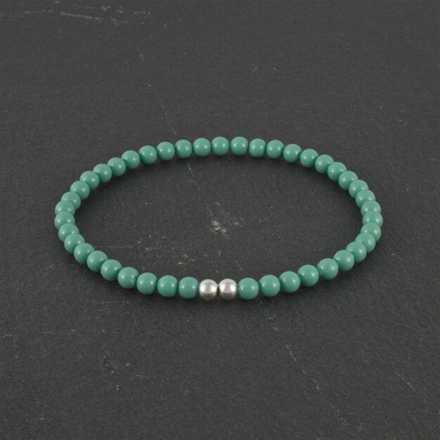 Ocean for men Pale Green Beads and 925 Sterling Silver Stretch Bracelet