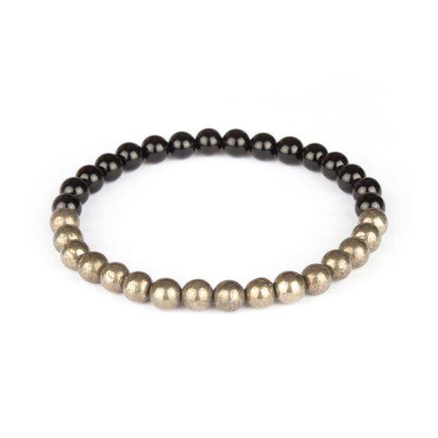 Fool's Gold - Black Onyx and Pyrite Stretch Bracelet