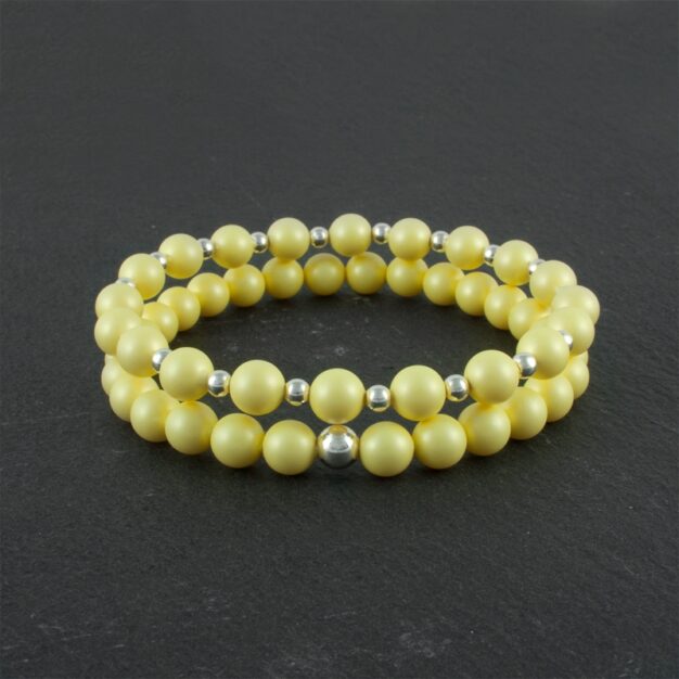 Bella Pale Yellow and Sterling Silver beaded bracelet set