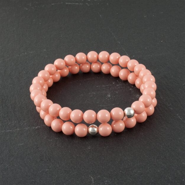 Bella Pink Coral and Sterling Silver beaded bracelet set