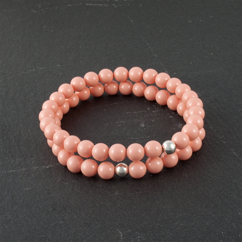 Silver links Grey glass bracelet with pink-coral 10mm beads I said heart.