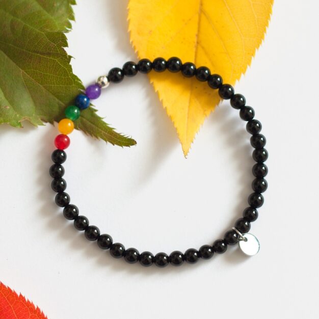 Rainbow - Black Onyx and 925 Sterling Silver Stretch Bracelet