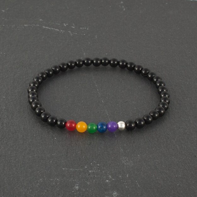 Rainbow - Black Onyx and 925 Sterling Silver Stretch Bracelet