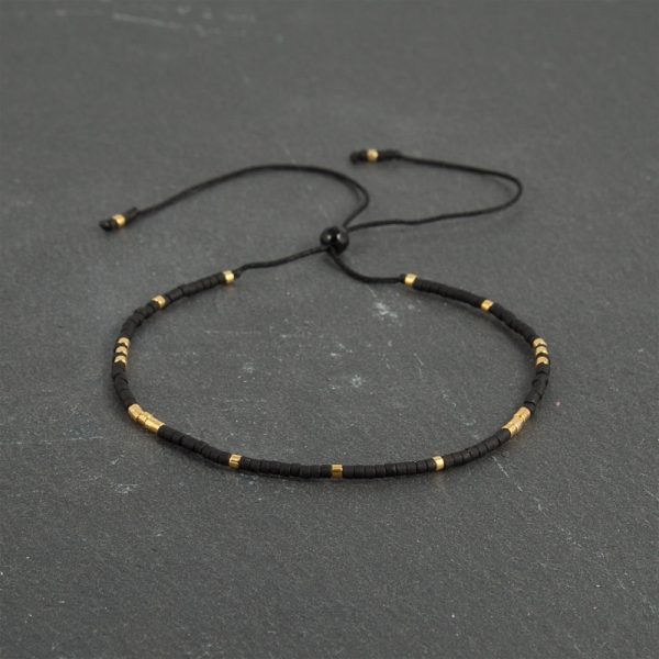 Delicate Matt Black & 24kt Gold Plated Adjustable bracelet