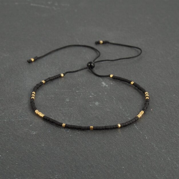 Delicate Matt Black & 24kt Gold Plated Adjustable bracelet