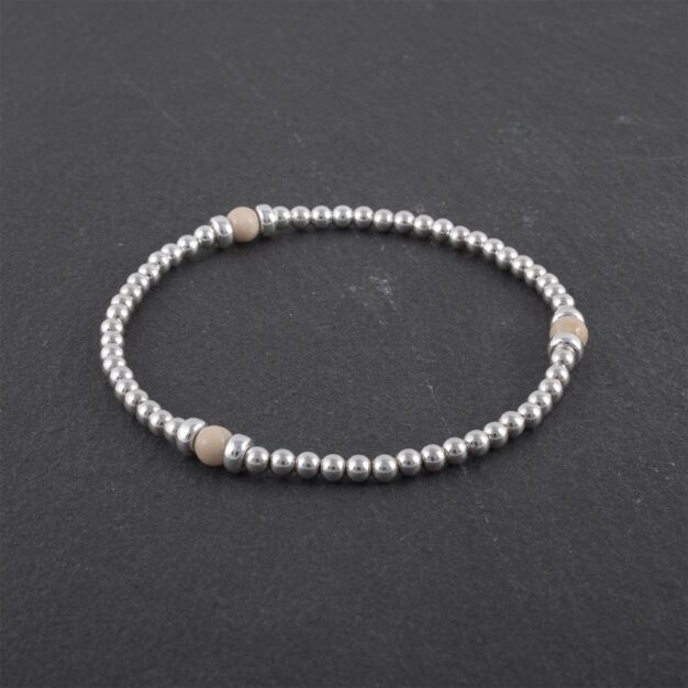 925 Sterling Silver & Fossil stones beaded bracelet