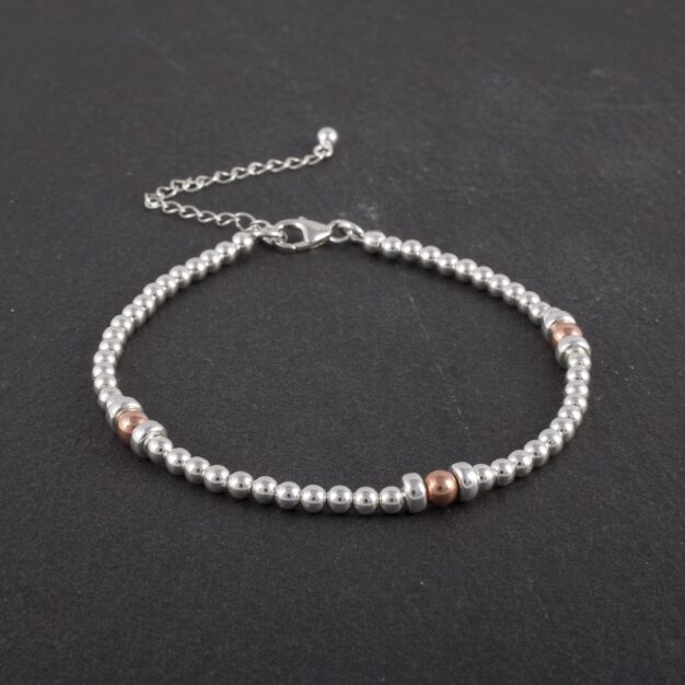 925 Sterling Silver & Rose gold beaded bracelet