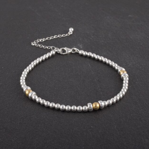 925 Sterling Silver & Gold beaded bracelet