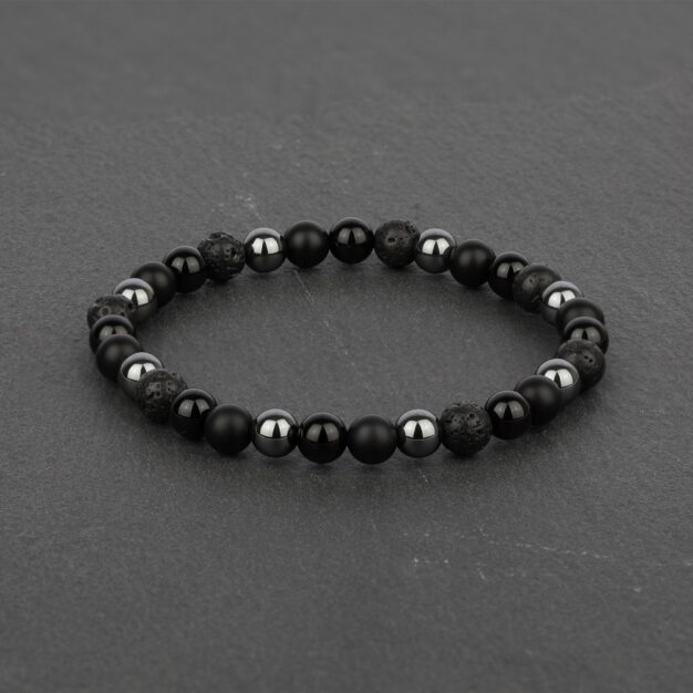 Noir for men Back Onyx, Black Lava and Hematite Beaded Bracelet