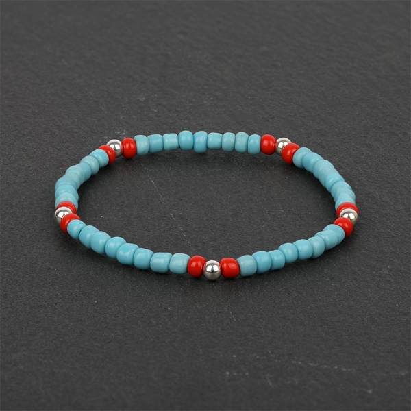 South for Men - Blue & Red Beads & Sterling Silver Bracelet