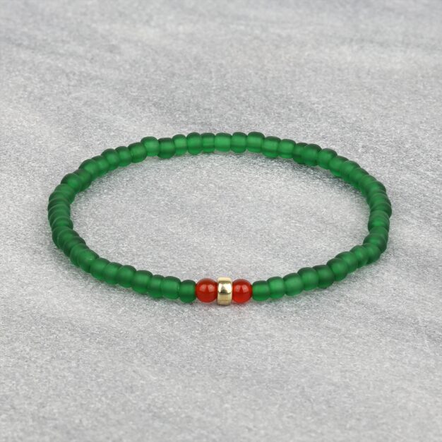 South for Men - Carnelian, Gold & Green Glass Beaded Bracelet