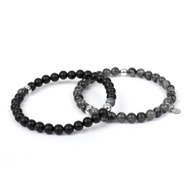 Matt Black Onyx & Norwegian Moonstone Bracelet Gift Set