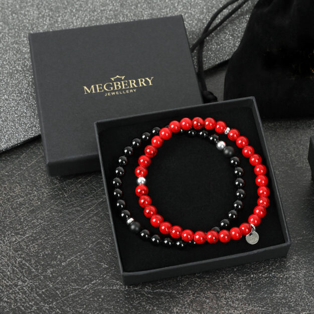 Black Onyx & Red Magnesite Bracelet Gift Set
