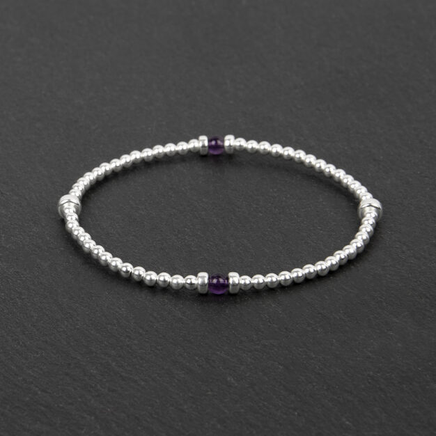 February Birthstone Amethyst & Sterling Silver Beaded Bracelet