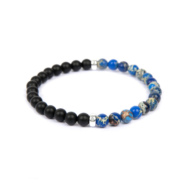 Noir for Men Matt Black Onyx, Impression Jasper & Sterling Silver Beaded Bracelet