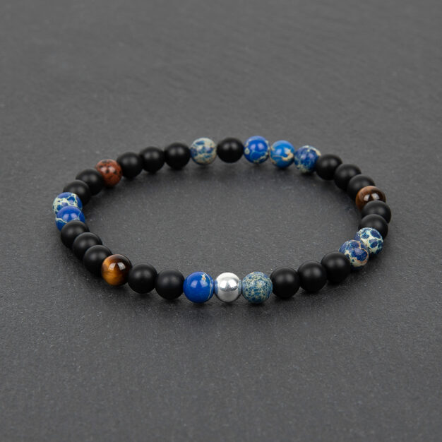 Noir for Men Matt Black Onyx, Impression Jasper, Tiger Eye & Obsidian Beaded Bracelet