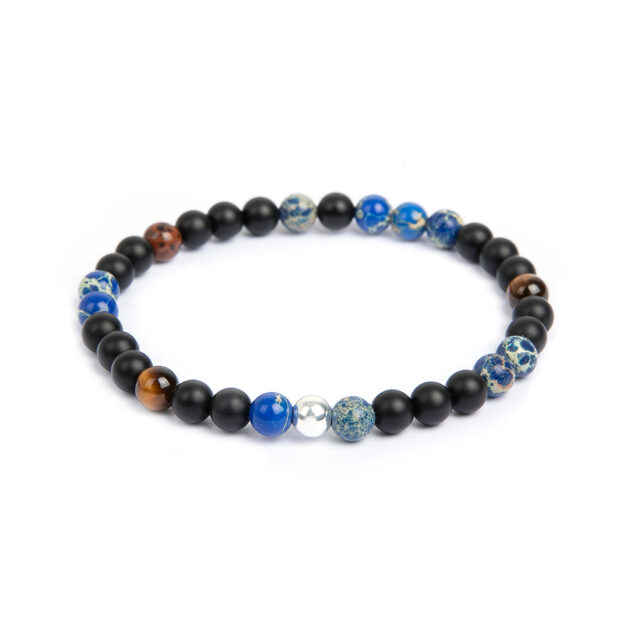 Noir for Men Matt Black Onyx, Impression Jasper, Tiger Eye & Obsidian Beaded Bracelet