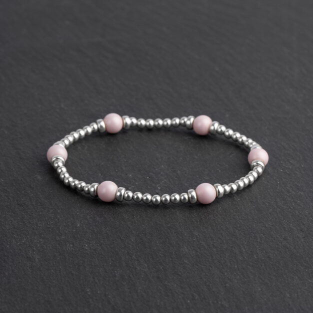 Pink pearls and sterling silver beaded bracelet