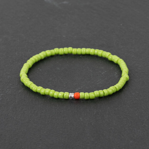Ibiza - Green & Orange Beaded Bracelet with Sterling Silver Accent
