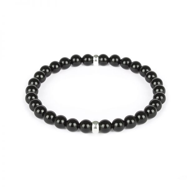 Megberry Polished Black Onyx & Sterling Silver Beaded bracelet