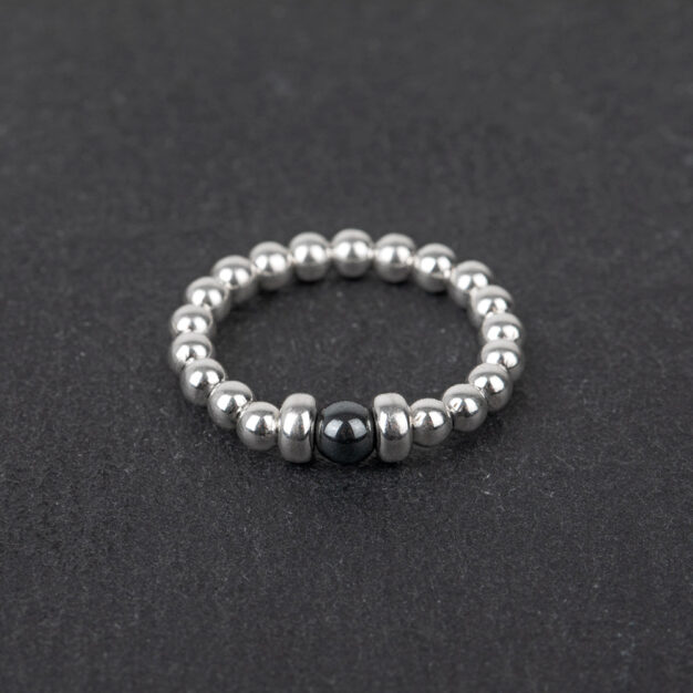 Megberry Beaded Hematite & Sterling Silver Ring