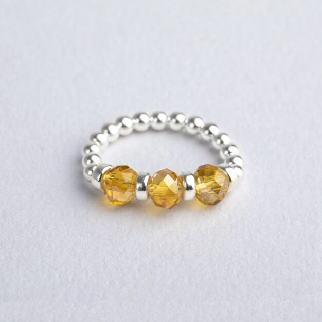 Ava - Sterling Silver Ring with Yellow Crystals