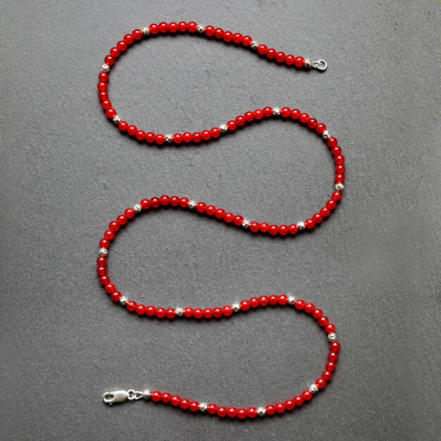 Red Jade & Sterling Silver Beaded Necklace