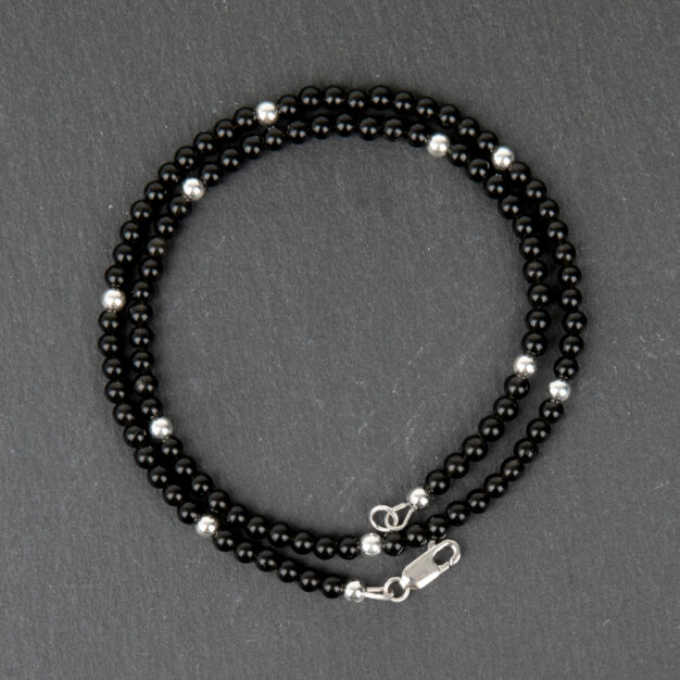 Men's Black Onyx & Sterling Silver Beaded Necklace